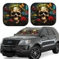 thumbnail image 2 of Uemuo Butterfly Flower Plant Skull Printed 2 PCS Car Windshield Sun Shade, Auto Sun Heat and UV Rays Blocker, Foldable Automotive Front Window Sunshade Protector, 2 of 7