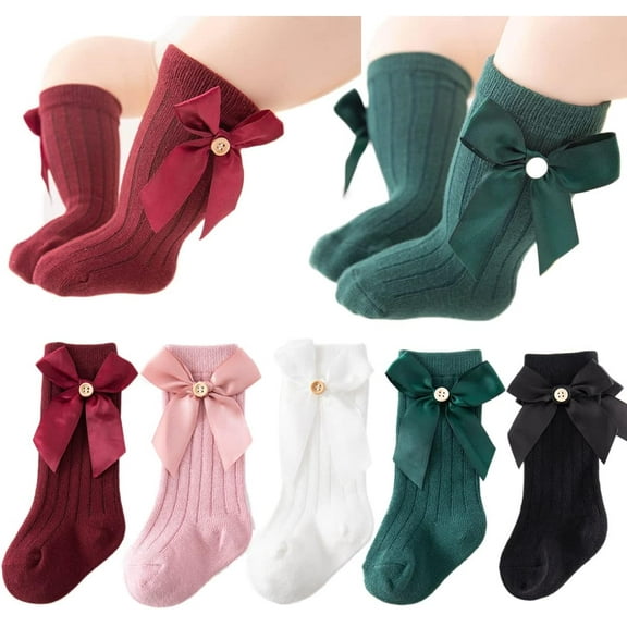 Baby Girls Knee High Socks Toddlers Newborn Infant Bow Princess Dress Dance Knit Socks Tube Ruffled Uniform Stockings