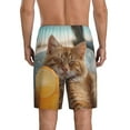 thumbnail image 2 of Balery Relaxing Cat With Orange Juice Men's Cotton Knit Pajama Shorts Waistband & Pockets,Short Pajama Pants-Large, 2 of 8