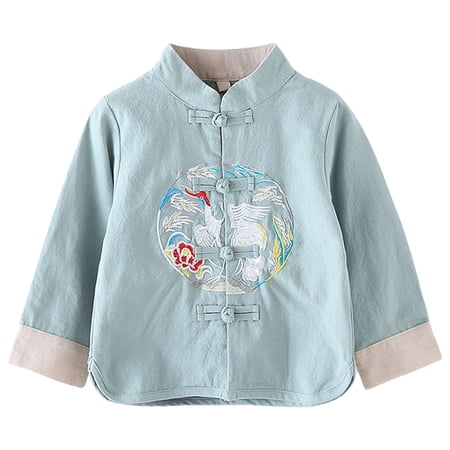 Wxirdiow Little Boys Clothes Boys Fashion Boy Tang Suit Retro Long Sleeve Shirt Chinese Year Outfit Chinese Traditional Clothes Green Size 6-12 Months