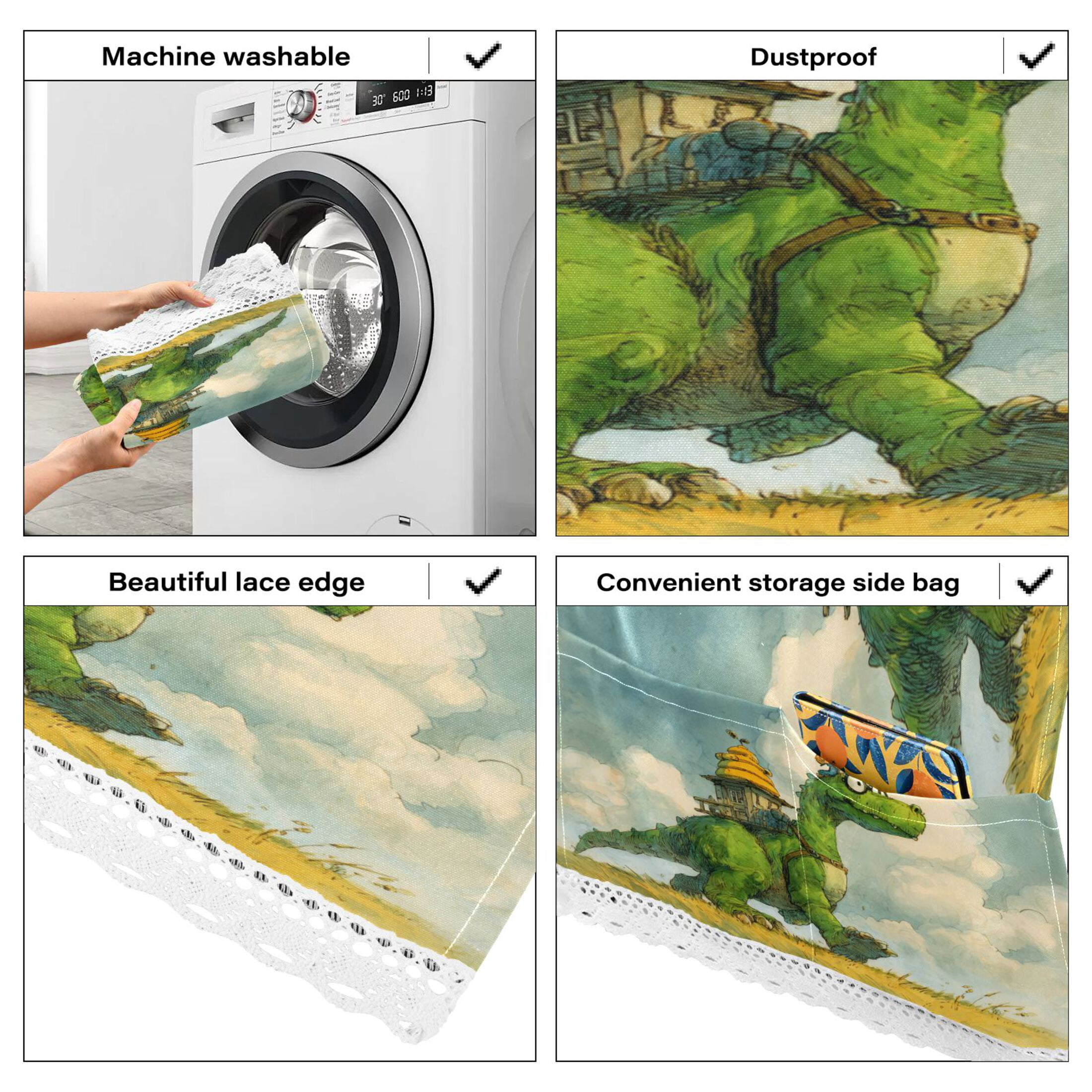 Wobogo Dinosaur Cabin Washing Machine Cover Dustproof Washer Dryer Cover Waterproof Laundry Room Decorative Protector
