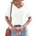 thumbnail image 4 of Short Sleeve Summer V Neck Women Solid Casual Tee Shirt with Pocket, 4 of 6