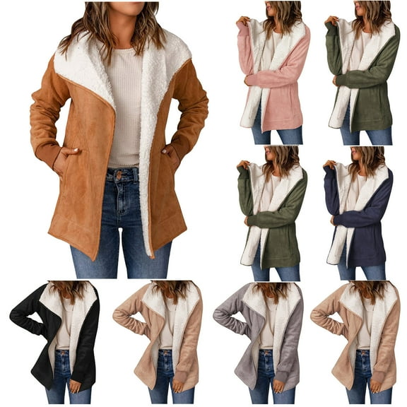 Elainilye Fashion Women Jacket Fall and Winter Long Sleeved Hooded Coat Casual Padded Plush Coat Jacket Top,Gray