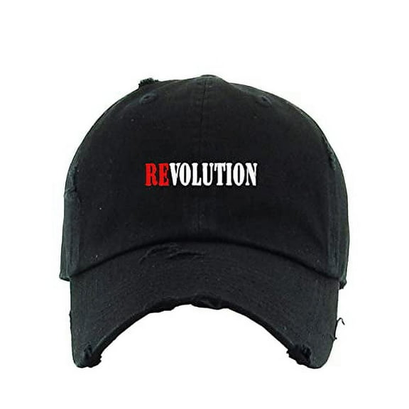 Revolution Vintage Baseball Cap Embroidered Cotton Adjustable Distressed Dad Hat Black