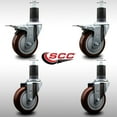 thumbnail image 2 of 4 Inch SS Maroon Poly Swivel 1-5/8 Inch Expanding Stem Caster Set 2 Brakes, 2 of 2
