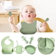 thumbnail image 4 of Baby Suction Plate Set - 1 Set  with Sippy Cup  Bowl  Bib  Spoon  Fork - Food Grade  Dishwasher Safe Silicone - Toddlers Divided Plate Kit - Kitchen Supplies, 4 of 8