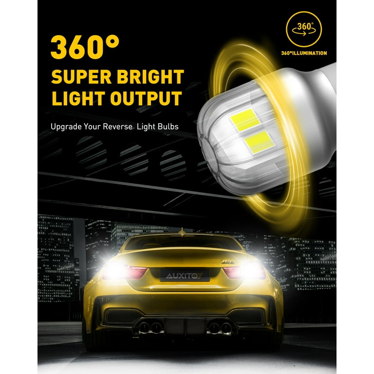 Upgraded 912 921 LED Bulb Reverse Lights, AUXITO Backup Light Bulbs for Car,  300% Higher Brightness 6000K White, Mini Size Non-polarity Canbus Error  Free T15 906 W16W Bulb, Pack of 2 