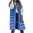 thumbnail image 3 of QATAINLAV Womens Long Puffer Vest Sleeveless Puffer Jacket with Hood Casual Button Down Zip Up Vests Winter Coats Warm Outerwear, Blue, S, 3 of 8