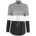 thumbnail image 4 of FANCYINN Women Cowl Neck Striped Tunic Tops Long Sleeve Color Block & Patch Pullover T-Shirt with Drawstring Black Stripe, M, 4 of 7