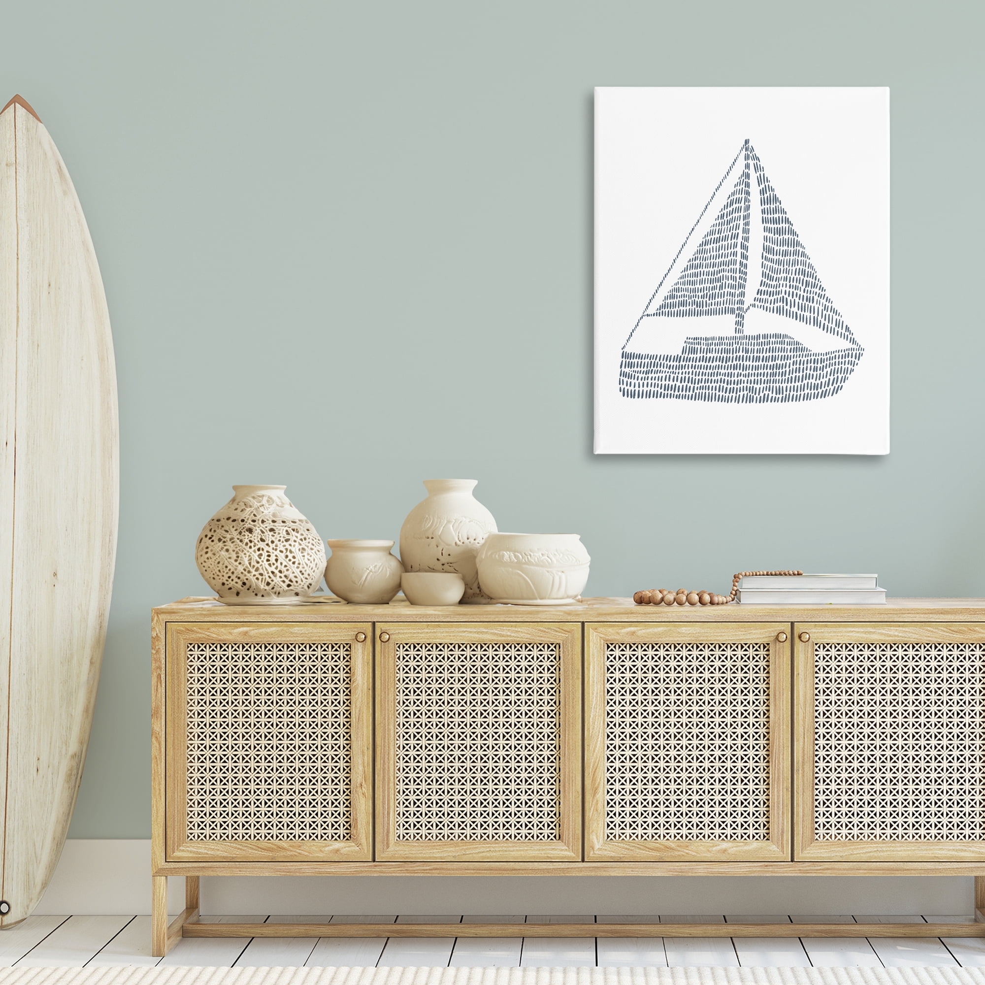 Stupell Industries Minimal Boat on White Coastal Painting Gallery Wrapped Canvas Art Print Wall Art, 30 x 40