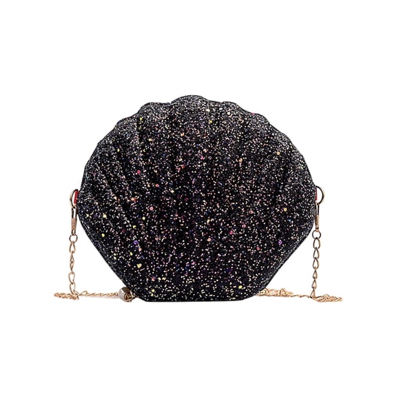Seashell Glitter Clutch, Sparkly Mini Crossbody Bag, Evening Purse with Chain Strap for Party Prom Wedding, 7.8x6.6in