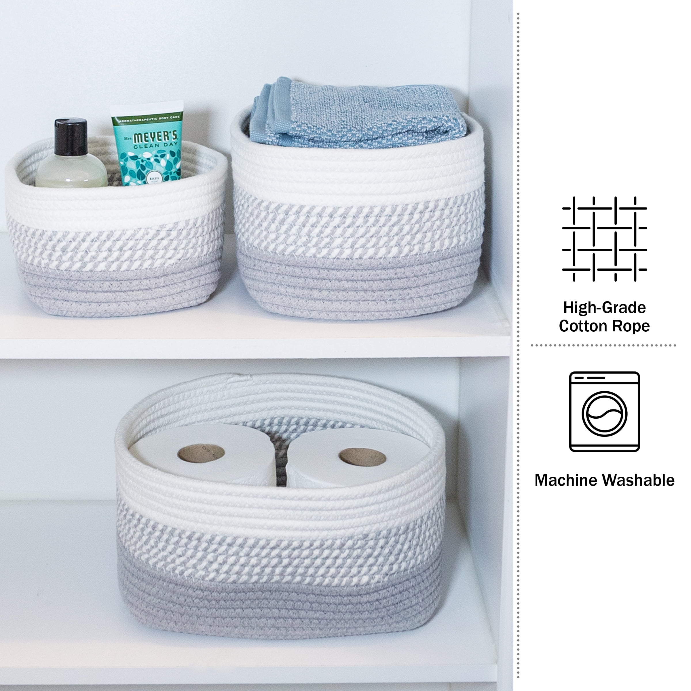 Home-Complete 3-Piece Basket Set for Nursery, Office, and Classroom (Gray)