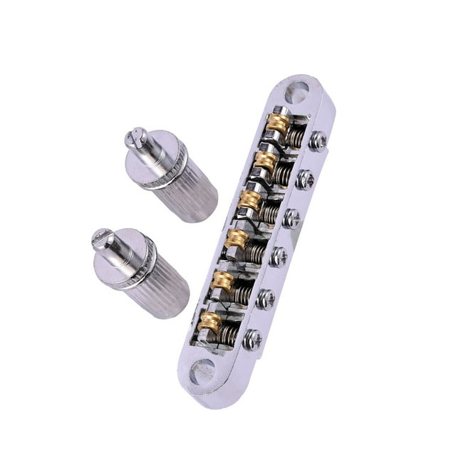 keepw Guitar Roller Saddle Bridge Adjustable Bridges with Post Hole Lock Tailpiece 6-String Electric Musical Instrument Silver