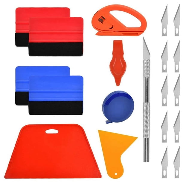 Kit Herramientas Envoltura Vinilo para AutomóVil 20 Piezas, Herramienta de Alisado de Papel Tapiz con Escobilla de Goma para Envoltura de AutomóVil e InstalacióN de Papel Tapiz