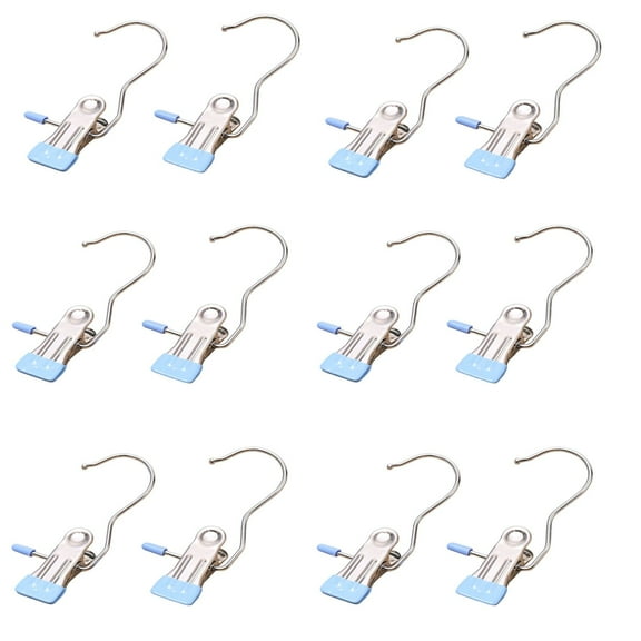 12 Pack Clothes Pins for Laundry Clips,Blue Stainless Steel Clothespins for Laundry, Heavy Duty Clothing Pins for Clothes Line, Multipurpose Metal Clips for Hanging Clothes, Socks, Towel, Snack