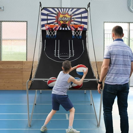 Costway - Dual Shot Basketball Arcade Game with 8 Game Modes Arcade Sound Electronic Scoring - White