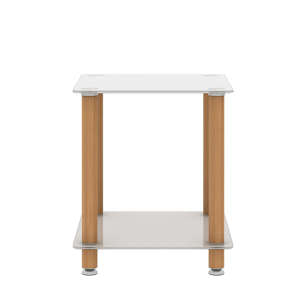 Kadyn End Table, 2-Tier Bedside Table with Storage Shelve, Side Table for Living Room Bedroom, White+Oak Kadyn End Table, 2-Tier Bedside Table with Storage Shelve, Side Table for Living Room Bedroom, White+Oak