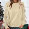 thumbnail image 3 of Women's Red Christmas Sweater with Bow Detail Round Neck Top for Holiday Festivities Party Gift for Women | CSEONE,Khaki XL, 3 of 9