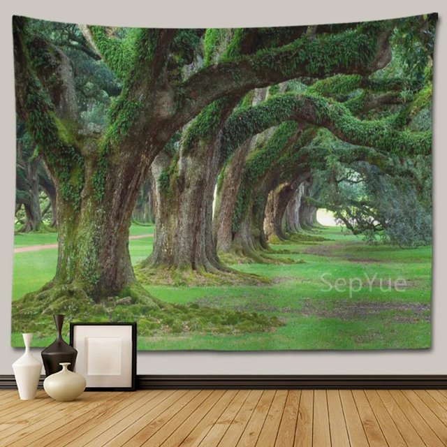 Tapiz de paisaje de árbol y bosque para colgar en la pared, decoración Hippie Boho, tapiz de tela grande, manta de tela estética para dormitorio