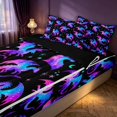 thumbnail image 3 of Manfei Fantasy Dragon Animals Zipper Twin Comforter Sets with Fitted Sheet and 2 Pillowcases,Vintage Stars Moon Zipper Bedding Set,Blue Purple,Black Reversible,4pcs, 3 of 8