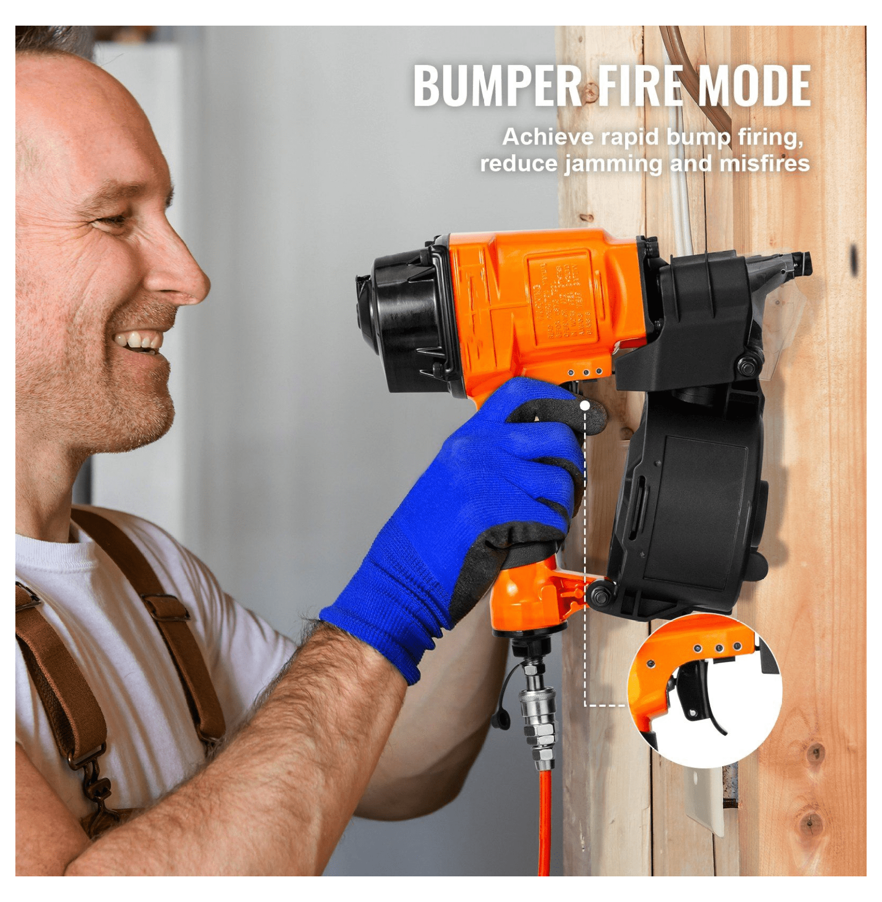 MCN55 Coil Nailer, 15 Degree Pneumatic Siding Nail Gun - 1 to 2-1/4 Inch - Wooden Pallet, Fence & Furniture Assembly - High Capacity 350 Nails