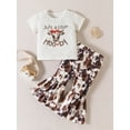 thumbnail image 2 of TheFound Kids Girls Summer Outfits Cow Head Print Short Sleeve T-shirt and Cow Pattern Flare Pants Set, 2 of 9