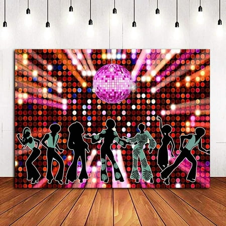 70s 80s 90s Disco Fever Dancers Party Decorations Photography Backdrop Vinyl Let's Glow Crazy in The Dark Photo Background Shining Neon Stages for Photo Booth Studio Props Banner Candy Table