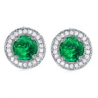 Cate & Chloe Gwendolyn 18k White Gold Plated Stud Earrings with Emerald Simulated Diamond Crystals for Women