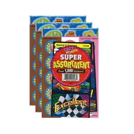 TREND Super Assortment Sticker Pack, 1000 Stickers Per Pack, 3 Packs