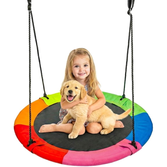 40" Saucer Swing for Kids Outdoor, 600 LBS Capacity Round Disc Tree Swing with Adjustable Straps for Backyard & Playground, Rainbow