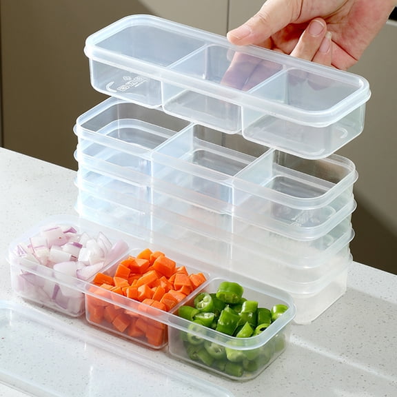 bestolf 2Pcs Slim Meal Prep Boxes with Lids Long Clear Snack Containers with 2 or 3 Compartments Narrow Stackable Refrigerator Organizer