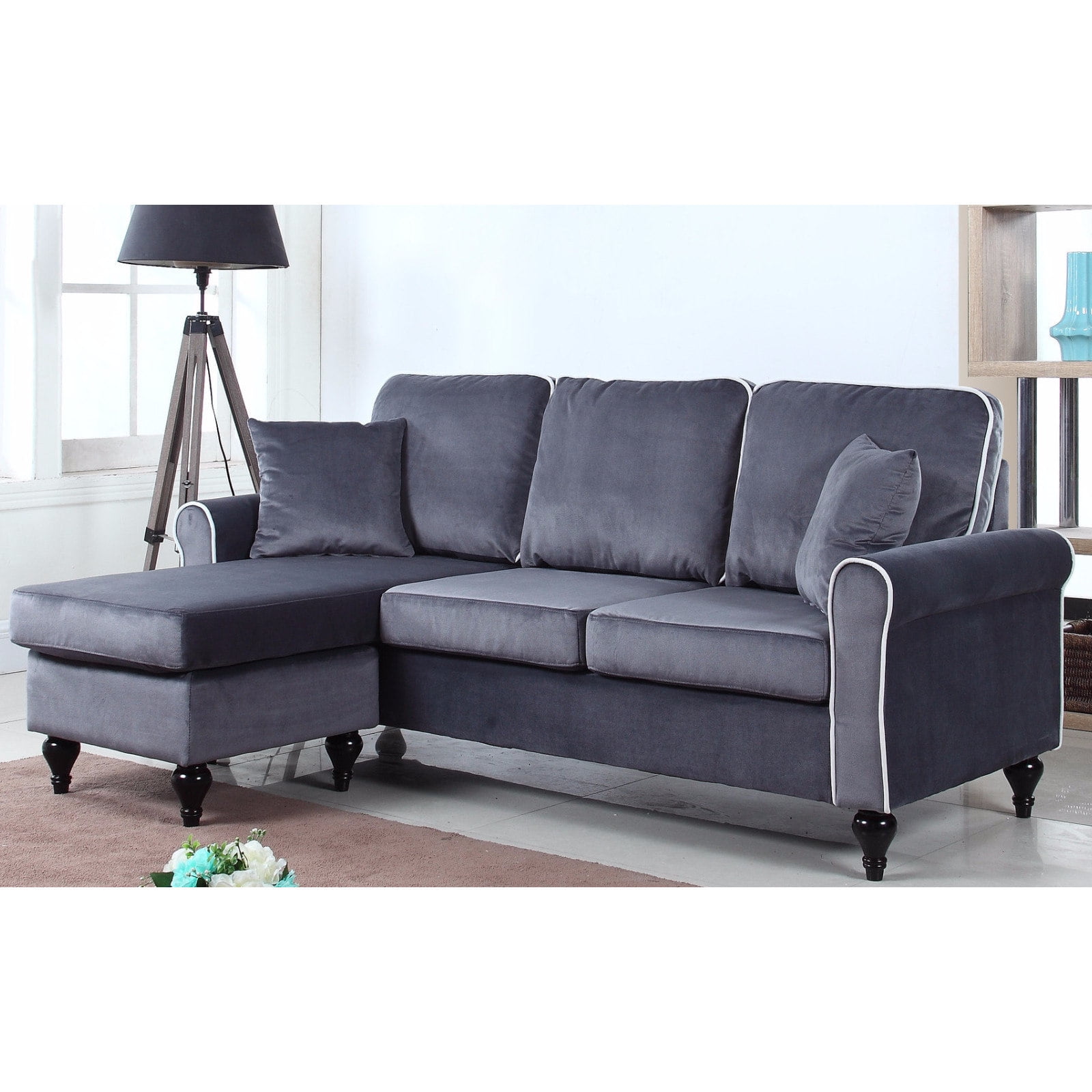 Madison Home Traditional Small Space Velvet Sectional Sofa With