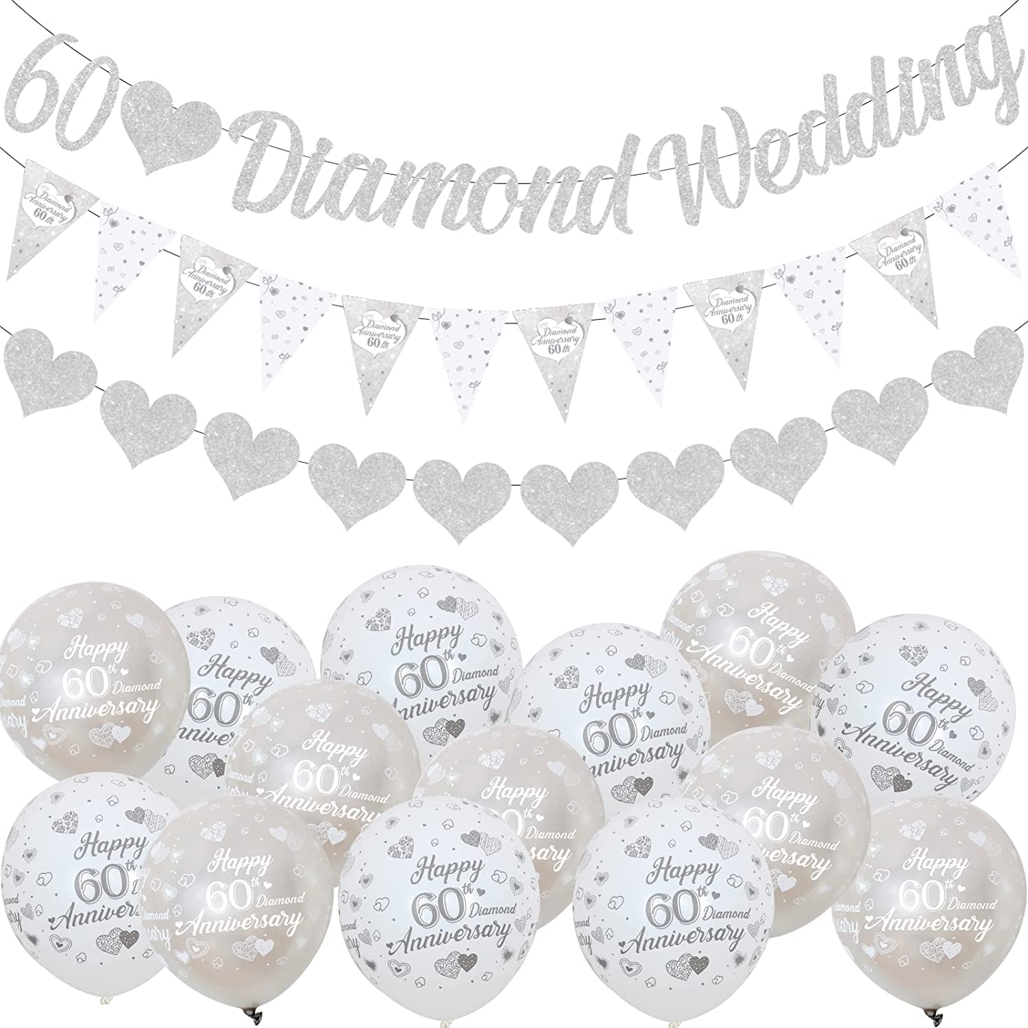 60th Anniversary Decorations 60th Diamond Wedding Glitter Banners 60th Anniversary Decorations 60th Diamond Wedding Glitter Banners