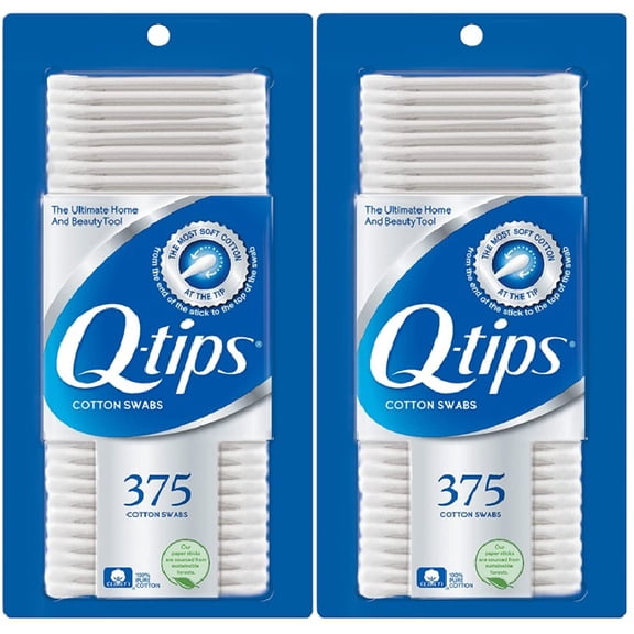 2 Pack Q-tips Cotton Swabs Original 375 count ea.,(750)