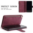 thumbnail image 4 of Wallet Case for iPhone 16e, Premium Vintage PU Leather Zipper Pocket Case with Card Holder Slots Magnetic Closure Kickstand Wrist Strap Shockproof Flip Folio Cover - Wine Red, 4 of 14