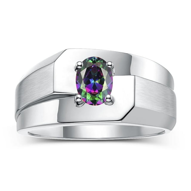 RYLOS Men's Rings Sterling Silver Ring Classic Solitaire 7X5MM Oval Shape Gemstone Designer Band Alexandrite June Birthstone Rings For Men Size 11