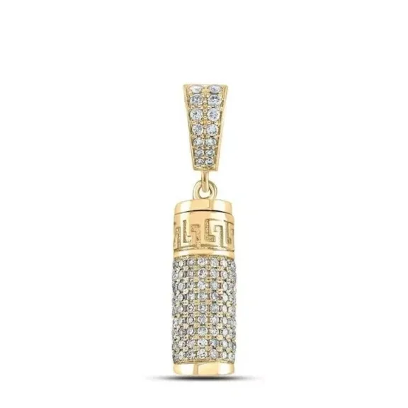 1Ct Round Cut Real Moissanite Urn Cylinder Charm Pendant 14K Yellow Gold Plated