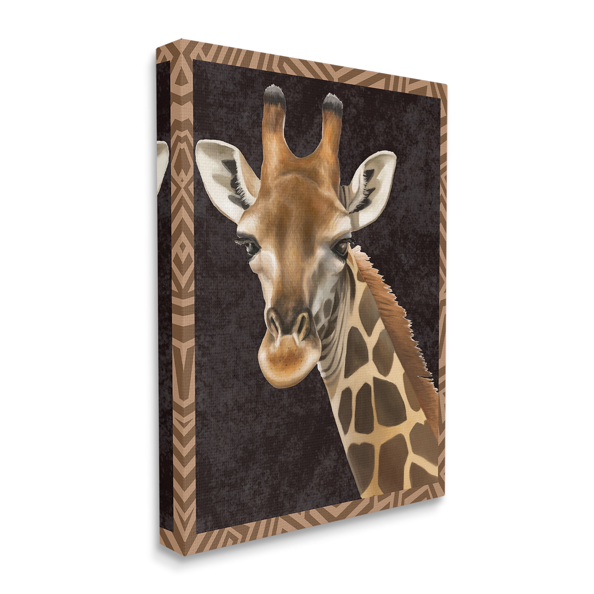 Stupell Industries Giraffe with Geometric Border Animals & Insects Painting Gallery Wrapped Canvas Art Print Wall Art, 16 x 20