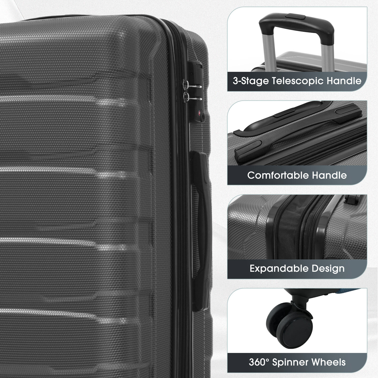 Hardside Luggage 24 Inch Hardshell ABS Checked Luggage, Durable Expandable Travel Suitcase with Spinner Wheels, TSA Lock,Hardside Suitcase