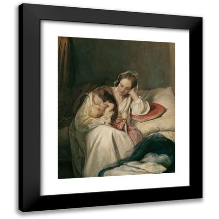 Josef Danhauser 12x14 Black Modern Framed Museum Art Print Titled - Mother's Love (The Artist's Wife with Child) (1839)