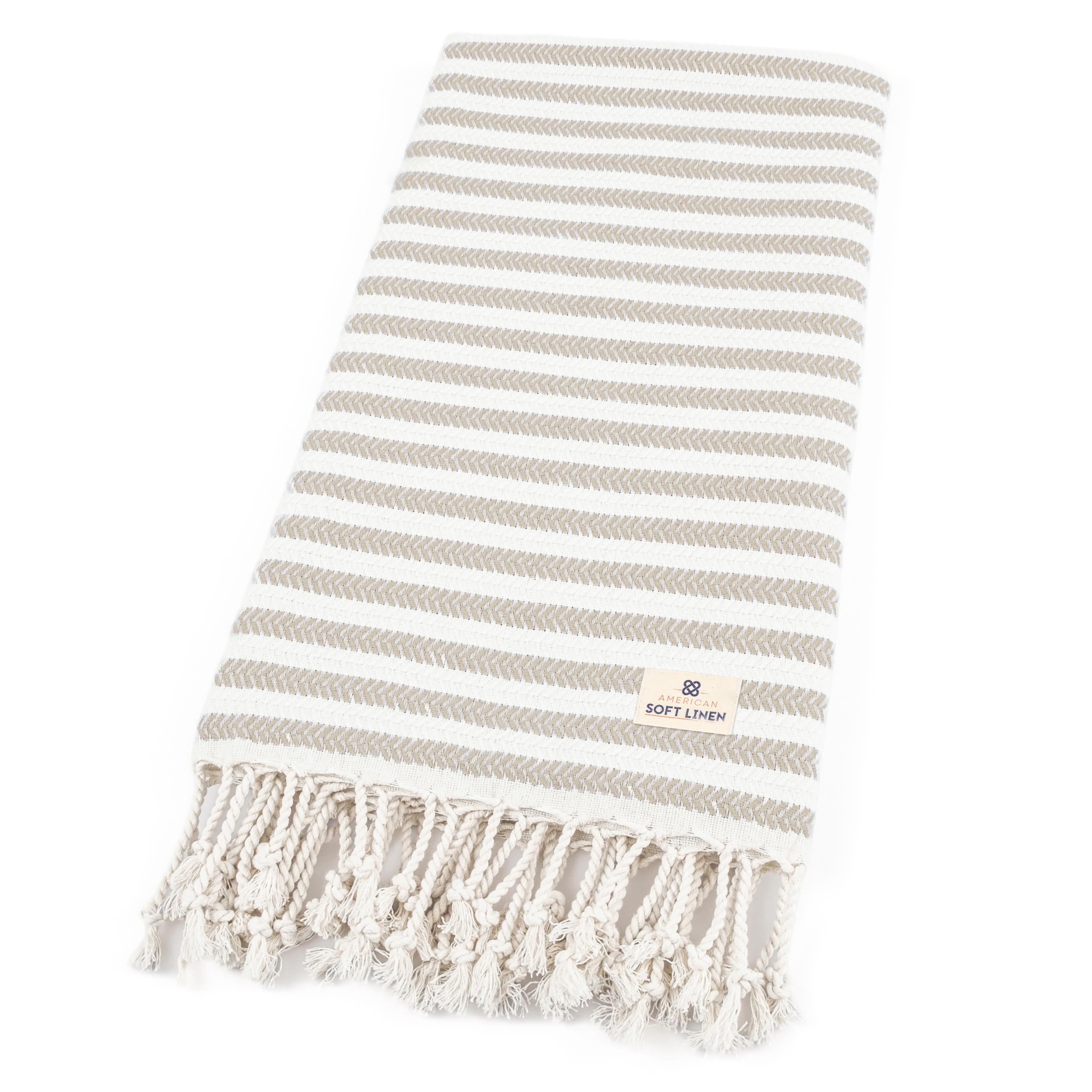 American Soft Linen 100% Cotton Turkish Peshtemal Beach Towels, 35"x60" size 4 Pack Swim Towels for Beach and Pool Towels, Beige