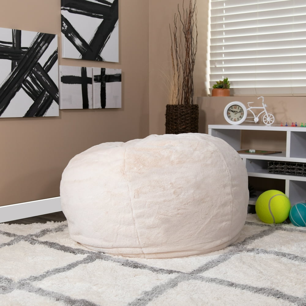 Flash Furniture Oversized White Furry Bean Bag Chair for Kids and