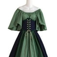thumbnail image 3 of DYMADE Women Medieval Retro Contrast Color Stitching Fly Sleeve Lace Up Large Skirt Belted Dress, 3 of 4