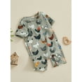thumbnail image 2 of Newborn Baby Boy Girl Farm Outfit Animal Chicken Tractor Print Romper Short Sleeve Jumpsuit One Piece Bodysuit Country Clothes, 2 of 7