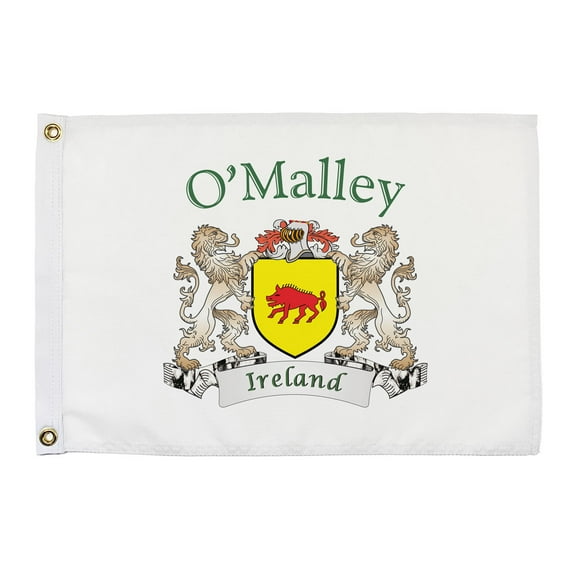 O'Malley Irish Coat of Arms Small White Flag - 16"x10.5" inches