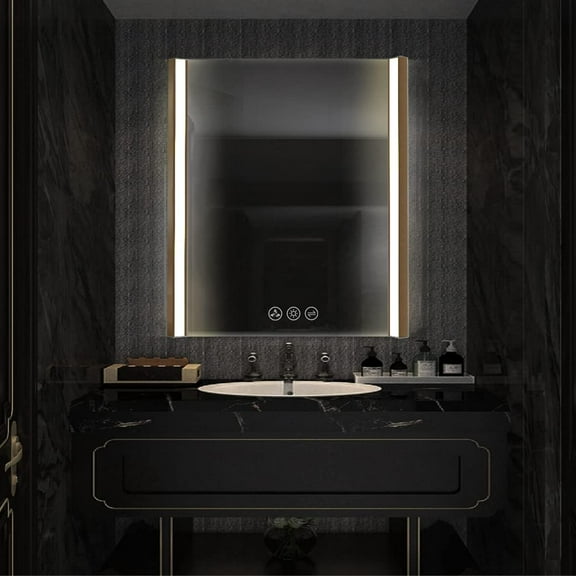 Blossom Binary 30"x32" LED Mirror – Brushed Gold Frame | Foldable Wings | Anti-Fog | Dimmable | Smart Touch