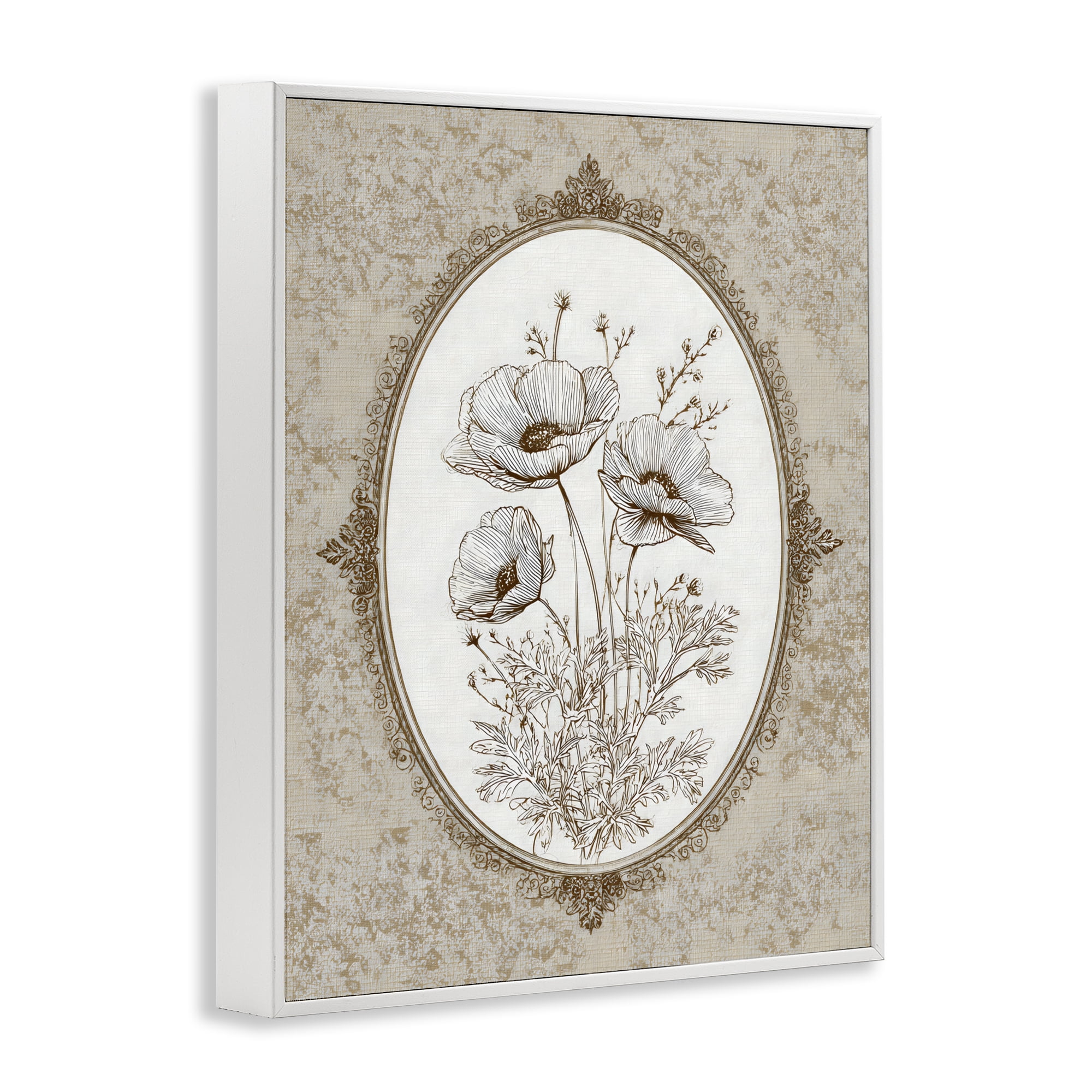 Stupell Industries Vintage Floral Sketch of Poppies White Framed Giclee Art, design by Ink Drop Loft