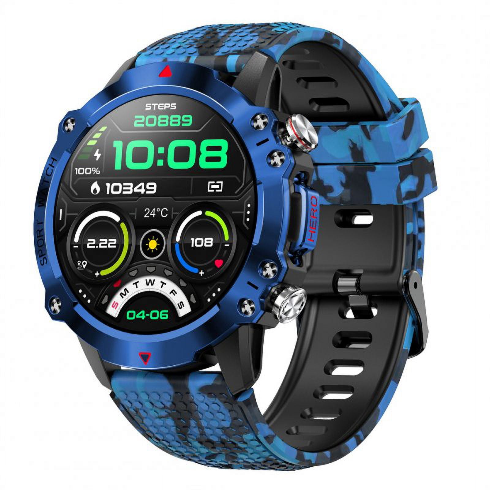 1.39 Inch Full Screen Touch Smart Watch Fitness Tracker Ip67 Waterproof Smart Watches Camouflage Blue Walmart