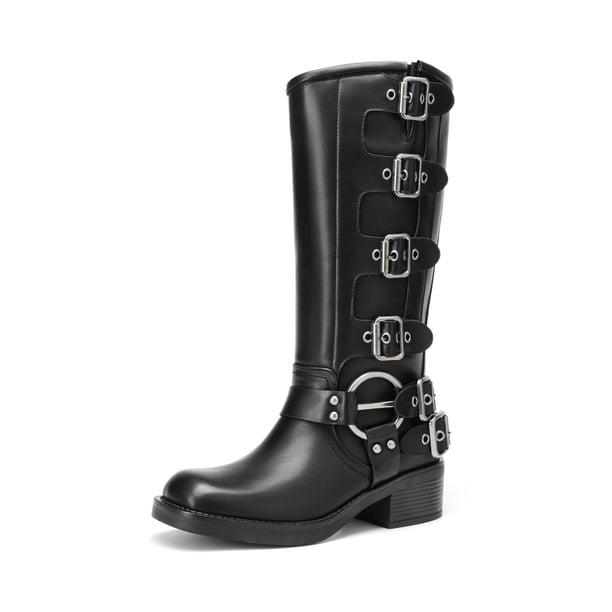 Botas DREAM PAIRS SDKB2416W Altas hasta la Rodilla con Punta Cuadrada Negras