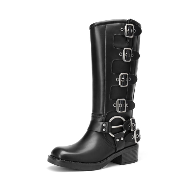 Bota DREAM PAIRS Altura Rodilla con Hebilla Negra Tacón de 5 cm